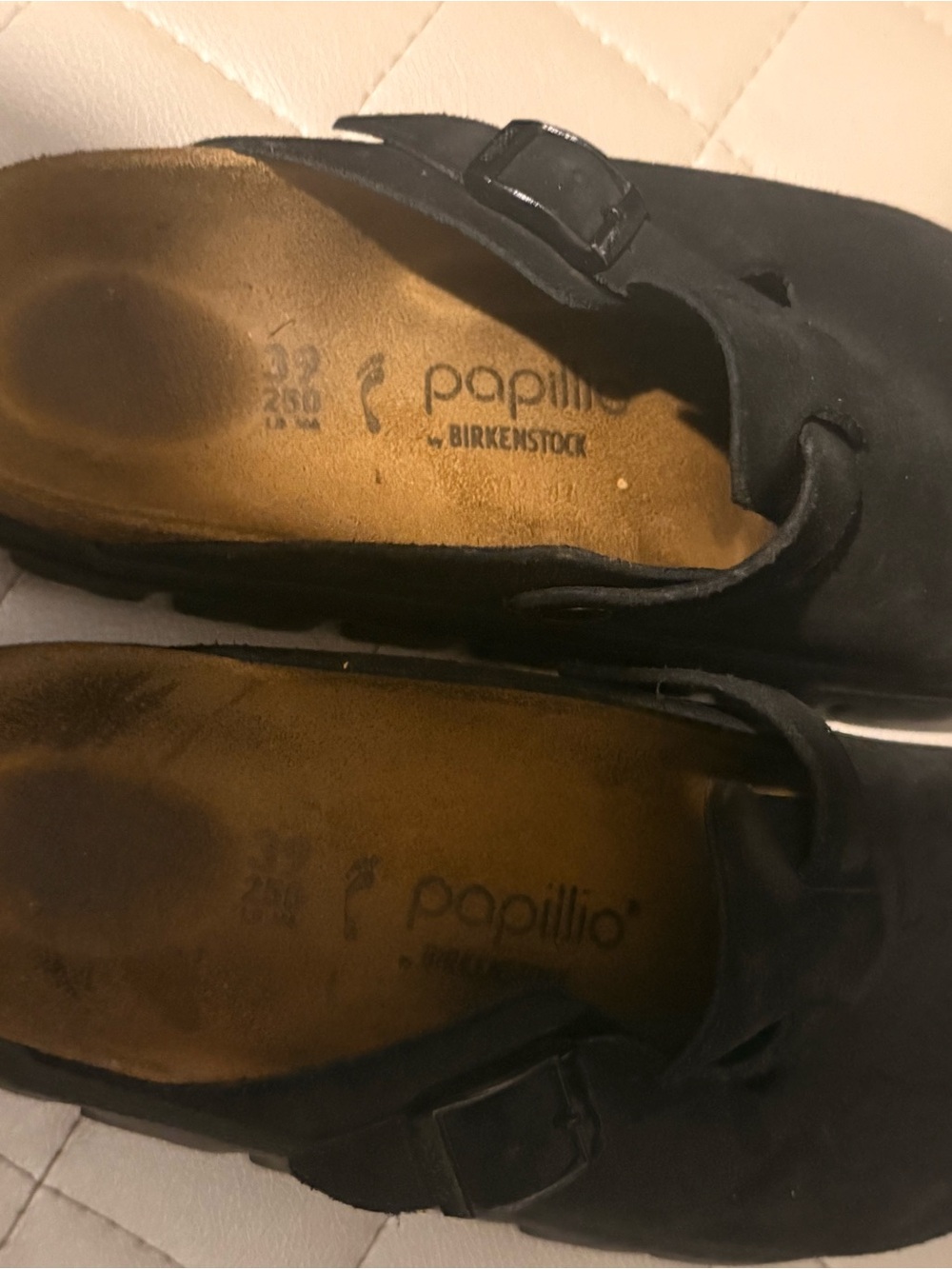 Papillio Black Suede Slip-On Clogs with Buckle